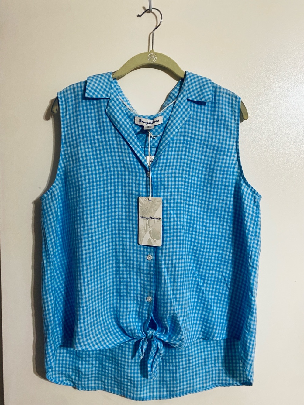Tommy Bahama Light Blue Linen Gingham Sleeveless Button-Down Shirt L